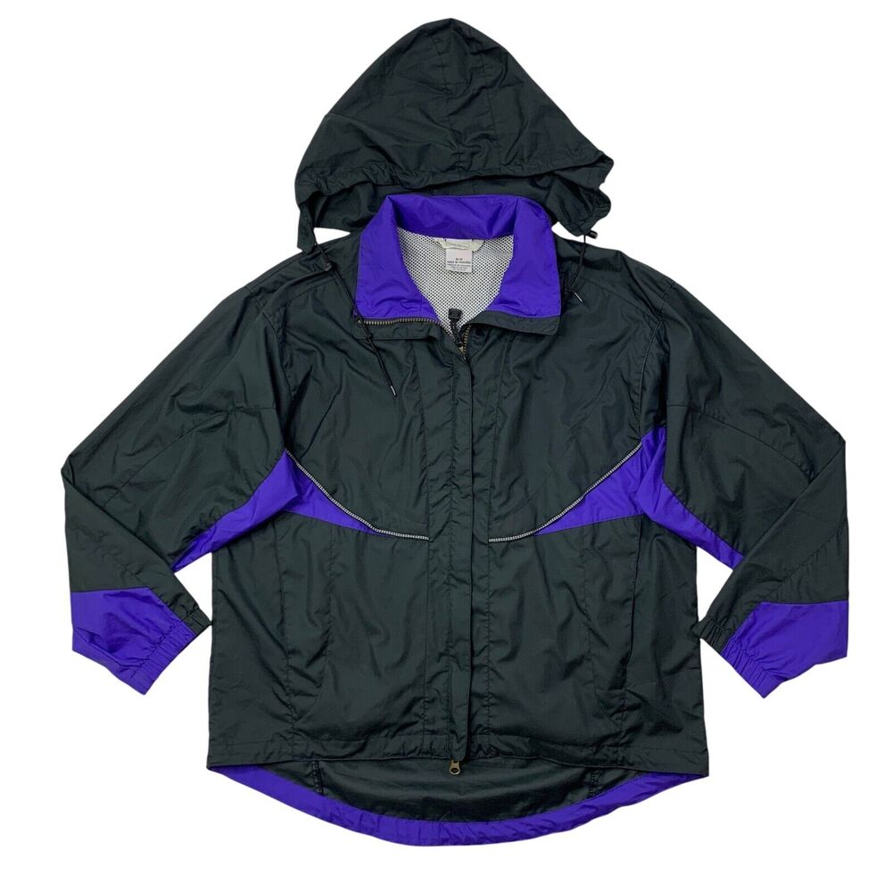 Vintage Moving Comfort Jacket Mens M Black Purple Mesh Lined Full Zip Track
